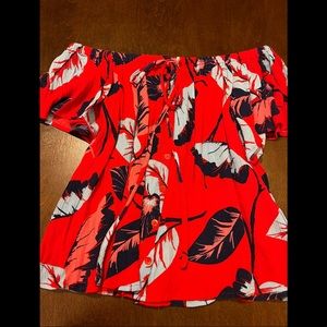 EXPRESS Off the Shoulder Red Tropical Floral Top Women’s size XS